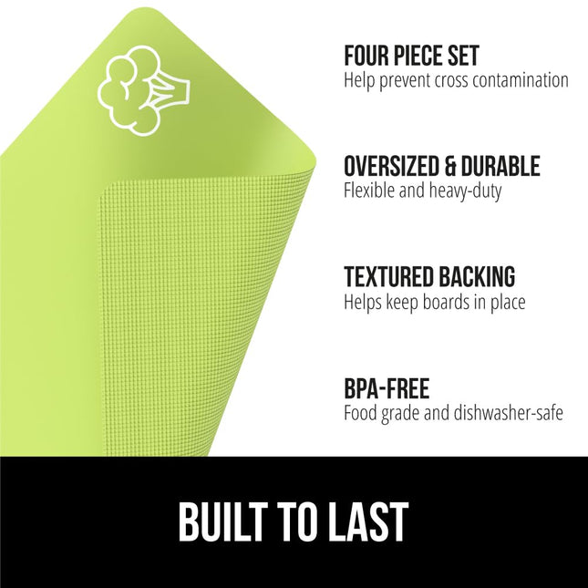 GORILLA GRIP Original Set of 5 Flexible Plastic Cutting Boards, 4 Large Plus Small Board, Gripped Backing, Dishwasher Safe, Non Porous, Multi Color