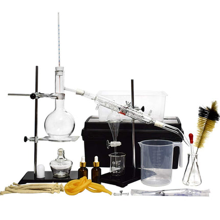 New 500ml 44pcs Lab Essential Oil Distillation Apparatus Water Purifier Distiller Glassware Kits w/Tool Case Condenser Pipe