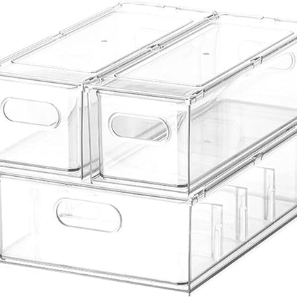 Refrigerator Organizer Bins with Lids Pull Out Drawer,Stackable Clear Refrigerator Organizer For Fridge, Freezer, Kitchen Cabinet, Pantry Organization, Freezer Organizer Bins