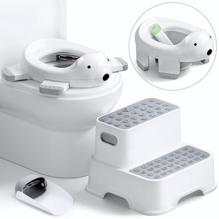 BUNWAG Potty Training Toilet with Toddler Step Stool, Attached Trash Bags and Spout Extender, Portable for Boys Girls Use in Indoor and Outdoor (Kids Potty Seat + Step Stool Set)
