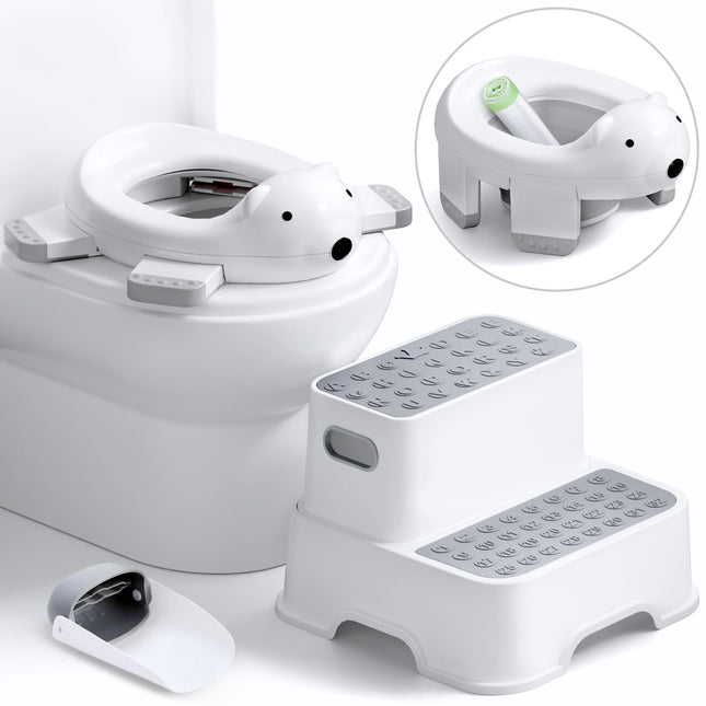 BUNWAG Potty Training Toilet, Attached Trash Bags and Spout Extender, Portable for Boys Girls Use in Indoor and Outdoor