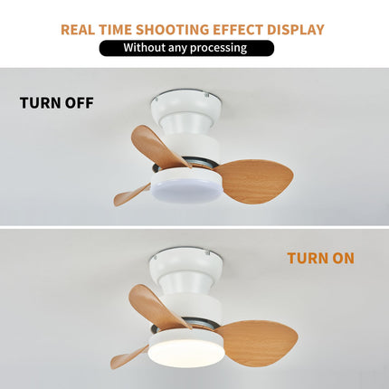Becailyer 21.65 inch Mini Ceiling Fan with Lights and Remote, Small Flush Mount Ceiling Fans with Lamp, Reversible Summer Winter Mode 6 Speed Silent DC Motor for Bedroom Kitchen, White+Woodgrain