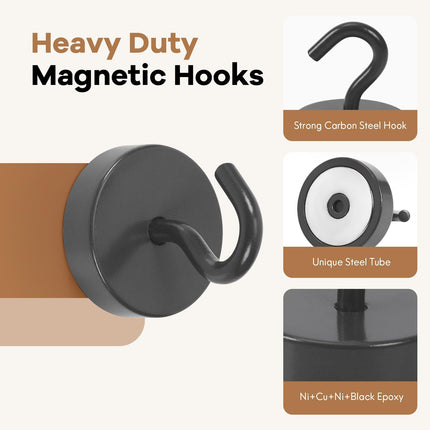 Neosmuk 6 Pack Magnetic Hooks Steel Tube Design for Cruise, 80lb+ Gunmetal