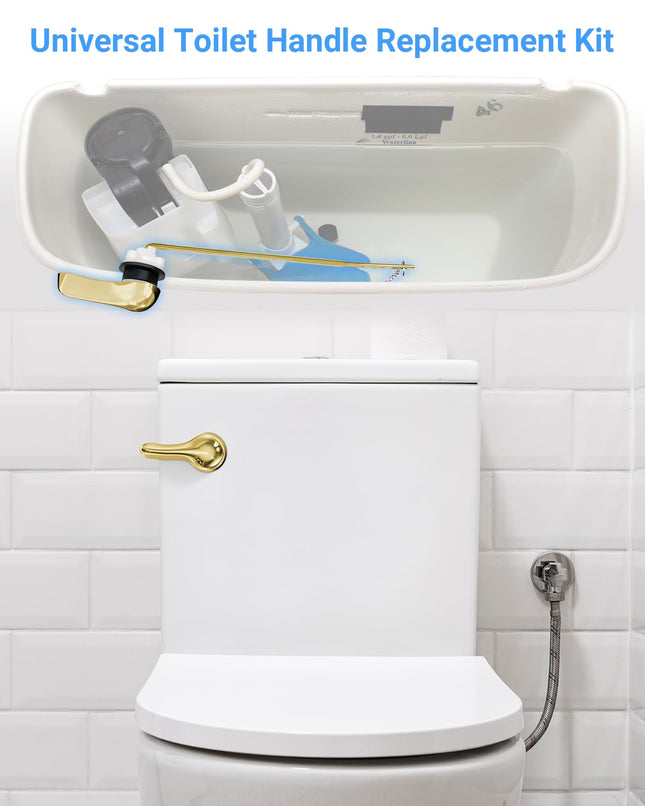 WINONLYB Universal Toilet Handle Replacement Kit Side Mount Toilet Flush Handle Compatible with American Standard Toilet Parts Toilet Handle Lever with Stainless Steel Flapper Chain, Gold