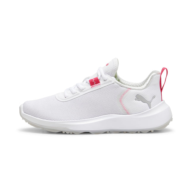 PUMA Golf Unisex-Child Fusion Crush Sport Jr Sneaker, Puma White-Garnet Rose,  Big Kid