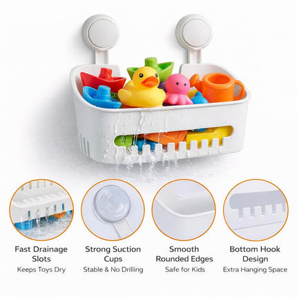 Dewsea Bath Toy Storage Organizer for Kids, No-Drill Suction Cup Shower Caddy, Bathtub Toy Holder with Drain Holes, Waterproof Bathroom & Kitchen Storage Basket