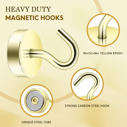 Neosmuk 6PCS Magnetic Hooks, Cruise Ship Essentials, 60lb+ Heavy Duty Magnetic Hooks,  Extra Strong Must-Haves, Gold