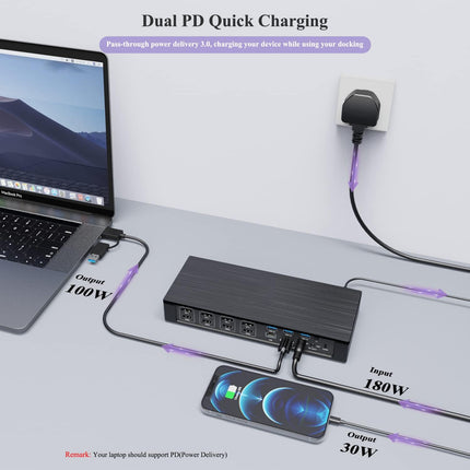 WAVLINK 20-in-1 USB-C Quad 4K Universal Docking Station for MacBook and Windows with 100W Power Delivery, Dual 5K@60Hz Dock with 4xDisplayPort & HDMI, 10Gbps USB 3.1-A & C, SD/TF Slot, 3xUSB 3.0-A