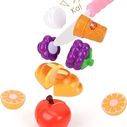 19 PCS Pretend Cutting Food Toys with Dessert and Fruit,Play Food Set with Picnic Basket and Mat,Play Kitchen Toys Playset for Children,Educational Toys T16