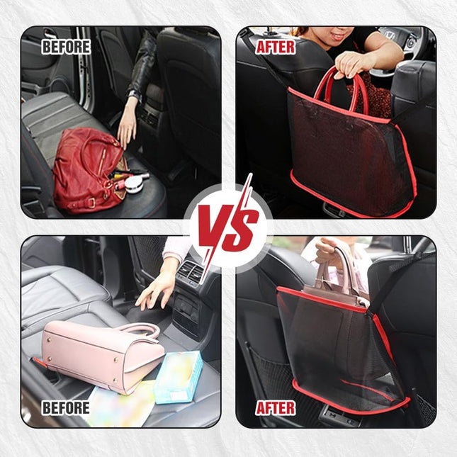 TSUGAMI Car Multi-functional Universal Back Seat Net Pocket Handbag Holder/ Storage Organizer, Red Polyester Fiber, Hook Fastener