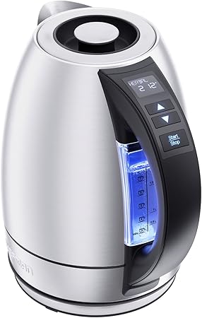 Chefman Electric Tea Kettle, 1.8 Liter Hot Water Electric Kettle Temperature Control Water Boiler with 5 Presets, Tri-Colored LED Lights, Keep Warm, Automatic Shutoff, Stainless Steel Glass