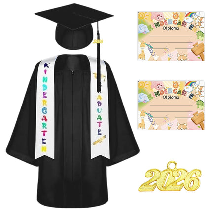 Kindergarten Graduation Gown Cap Set with 2026 Tassel,Preschool Stole and Certificate for Kindergarten (Black, 36)