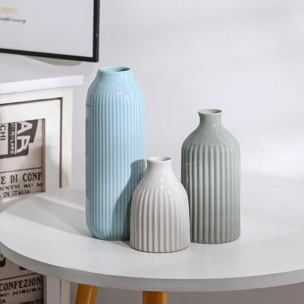 Ceramic Vase Set of 3, Vases Home Decor Rustic Vase Farmhouse Decor Vase Terra Cotta Pottery Vases