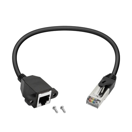 QIANRENON RJ50 10P10C Male to Female Extension Cable Panel Screw Mount Shielded Cat 5E 26AWG for Motorola Radio Barcode Scanning Laser Printing Industrial Equipment etc, 0.98Ft (0.3m)