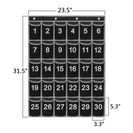 Godery 30 Hanging Pocket Storage Cellphone Pocket Chart, Numbered Organizer Classroom for Calculator & Cell Phone Holders (30 pocket)