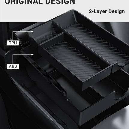 BASENOR Upgraded Tesla Model Y Model 3 Armrest Console Organizer (Carbon Edition) Armrest Storage Box Compatible with Tesla Model Y 2021-2024 Tesla Model 3 2021-2023 Interior Accessories