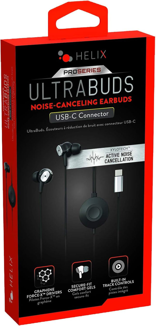 Black Helix Active Noise Cancelling USB-C Earbuds