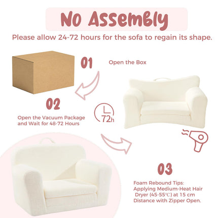 Eufurnibi Toddler Chair Comfy, 2 in 1 Flip Open Sofa for Toddlers, Kids Foam Couch, No Assembly,Cream White