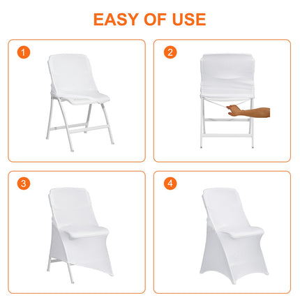 RhymBar 100-Pieces Universal Fitted Polyester White Folding Chair Stretch Seat Covers for Party, Spandex Chair Covers for Wedding, Parties & Banquet