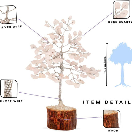 PYOR Rose Quartz Money Tree Crystal Figurine Spiritual Stones Spiritual Crystals Feng Shui Bonsai Crystal Home Office Decor Aura Cleansing Chakra Balancing Prosperity Stone Positive Energy Gift