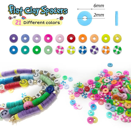 4500 PCS Clay Beads for Bracelets Making, 6mm 21 Colors Flat Round Polymer Clay Spacer Beads Jewelry Making Set with Pendant Charms Kit for DIY Jewelry Making