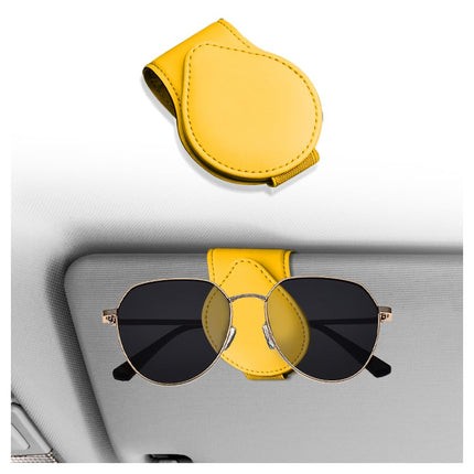 SSNNUU 1PC Magnetic PU Leather Universal Sunglasses/Glasses Holder for Car Visor, Yellow
