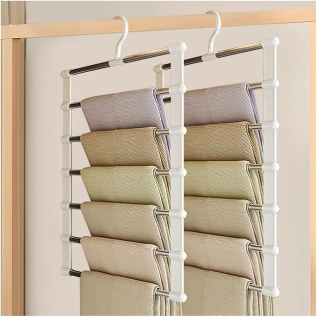 1 Pc Stainless Steel Pants Rack,6 Layers Trouser Hanger  Foldable Ladder Clothes Organizer, Space-Saving Wardrobe Hanger for Pants, Jeans & Trousers Storage