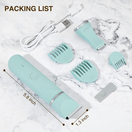 AREYZIN Women's Waterproof Wet & Dry Use Rechargeable Electric Razor Trimmer for Bikini, Legs, Pubic Hair with Snap-in Ceramic Blades IP7X Washable Head, Green