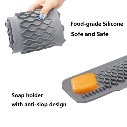 MOODKEY Kitchen Sink 24 Inch Splash Guard Silicone Drains Water Faucet Mat Handle Water Drip Catcher Tray