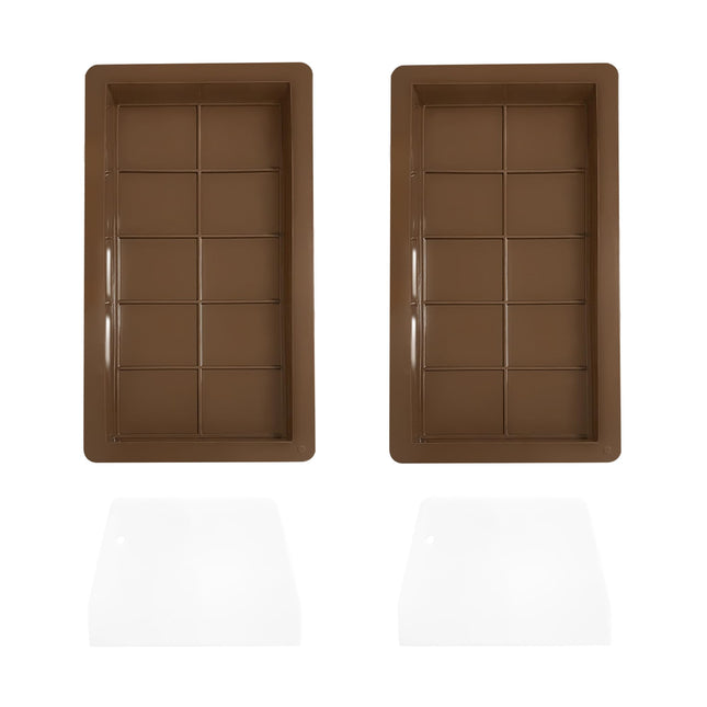 Qancekoo 2 PCS Dubai Chocolate Bar Molds with Spatulas, Flexible Silicone Chocolate Mold Candy Bar Mold for DIY Baking (Brown)