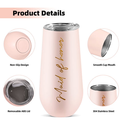 ElegantPark Maid of Honor Gifts Champagne Flutes Bridesmaid Proposal Gifts for Maid of Honor Tumbler Wedding Bachelorette Party Cup Pink Stainless Steel Wine Tumbler 6 oz