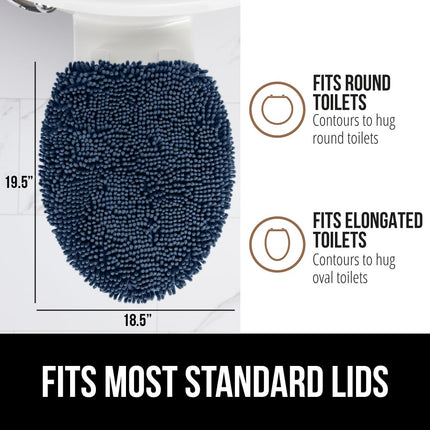 GORILLA GRIP 19.5x18.5 Shag Chenille Bathroom Toilet Lid Cover, Ultra Soft Plush, Fits Standard Toilet Lids, Navy Blue