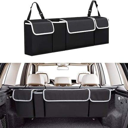 Car Trunk Organizer, Backseat Hanging Storage Bag with 4 Pockets, Foldable Waterproof Oxford Cargo Storage Bag for SUV Truck MPV VAN T8