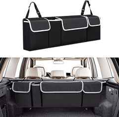 Car Trunk Organizer, Backseat Hanging Storage Bag with 4 Pockets, Foldable Waterproof Oxford Cargo Storage Bag for SUV Truck MPV VAN T8