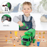 Garbage Truck Toy with Light and Sound, DIY Engineering Vehicle Construction Toys with Assembly Drill Electric Screwdriver Birthday Gift T56