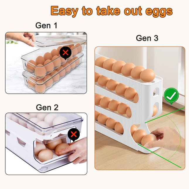 1pc Automatic Rolling Down Egg Storage for Fridge, Egg Holder Organizer, Space Saving Container, Dispenser for Refrigerator, Kitchen- Only for "LARGE" Sized Eggs