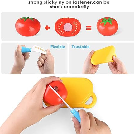 Veluoess 27 PCS Play Food Set for Children,Cutting Vegetables and Fruits,Kitchen Playset with 5 Bushel Basket and Kitchen Accessories,Pretend Play Toy Educational Toys T96