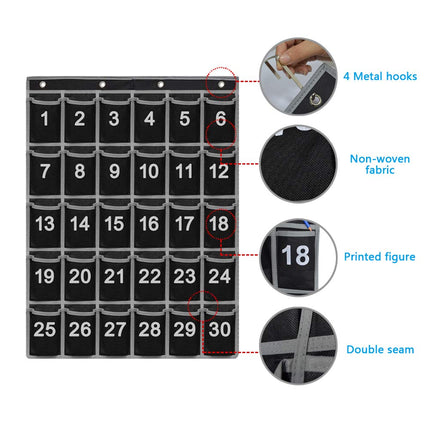 Godery 30 Hanging Pocket Storage Cellphone Pocket Chart, Numbered Organizer Classroom for Calculator & Cell Phone Holders (30 pocket)