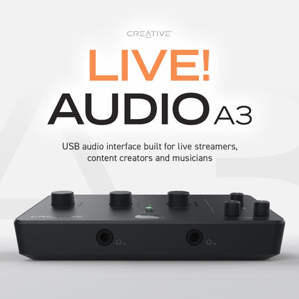 Creative Live! Audio A3 USB Audio Interface with High-Resolution Recording and Playback up to 24-bit 96kHz, with Zero-Latency Direct Monitoring-New Open Box