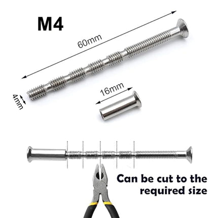 Qancekoo 8 Sets M4 Bolt Connecting Screws and Sleeves, Stainless Steel Adjustable Length Long Screw Door Handle Fixers for Hollow Door Handles Knobs Escutcheons and Others (60MM)