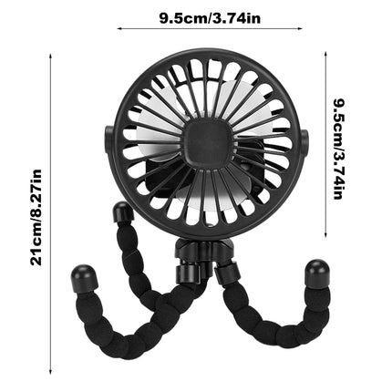 Mini Handheld Stroller Fan 360° Rotate, Octopus Tripod, Clamp-On Cooling