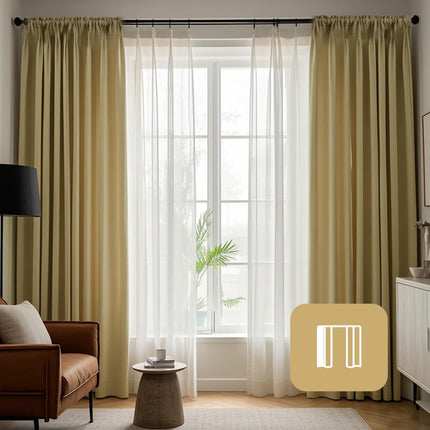 CUCRAF 52x95 inches SET OF 2 Full Blackout Window Curtains Long, Faux Linen Look Thermal Insulated Grommet Drapes Panels, BEIGE