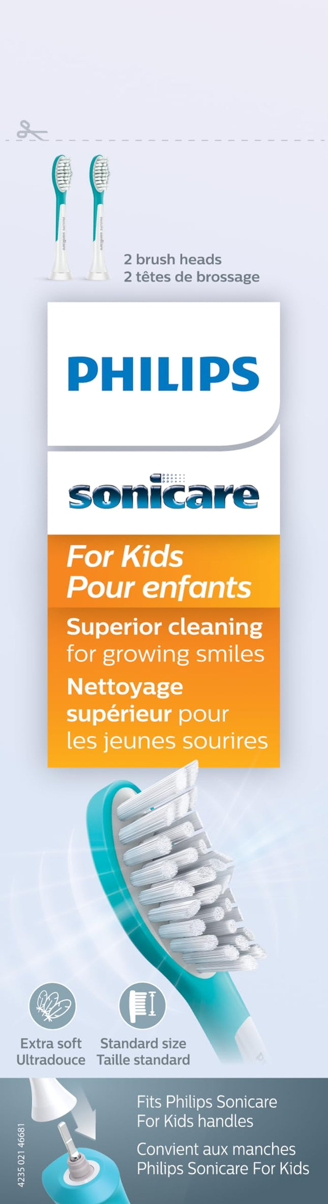 Philips Sonicare For Kids Replacement Brush Heads, 2 Pack, HX6042/94