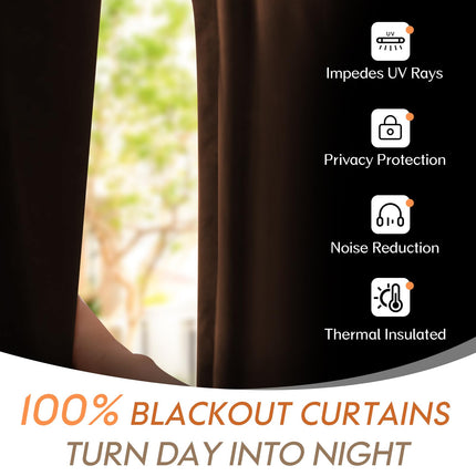 Dreaming Casa 100% Blackout Curtains 52"Wx96"L Soft Luxury 2-Panel Curtains, Amber Golden