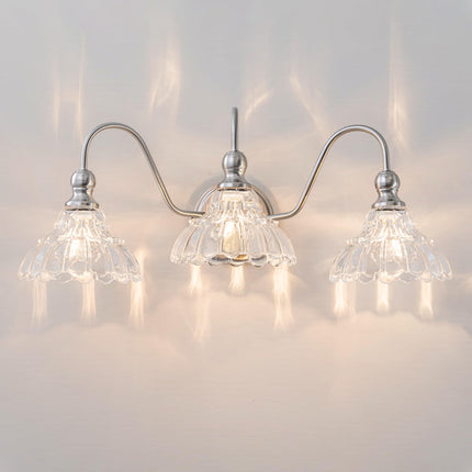 BrkNit Vintage Bathroom Light Fixtures Over Mirror, 3-Light Brushed Nickel Wall Sconce Lighting with Flower Glass Shade, Farmhouse Vanity Lights for Bedroom Kitchen Living Room Hallway Light