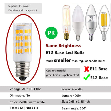 KAKEMONO 8-PACL E12 LED Candelabra Light Bulbs 4W, 40 Watt Halogen Equivalent,Warm White 2700K C7 T4 120V Small Base Non-dimmable for Ceiling Fan Chandelier Pendant Lighting Salt Lamp