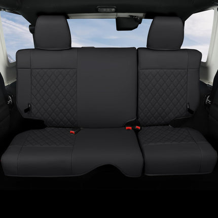 GIANT PANDA Customized Car Seat Covers for Jeep Wrangler 4 Door JK Unlimited Sahara Sport Rubicon X 2008 2009 2010, Faux Leather, Black