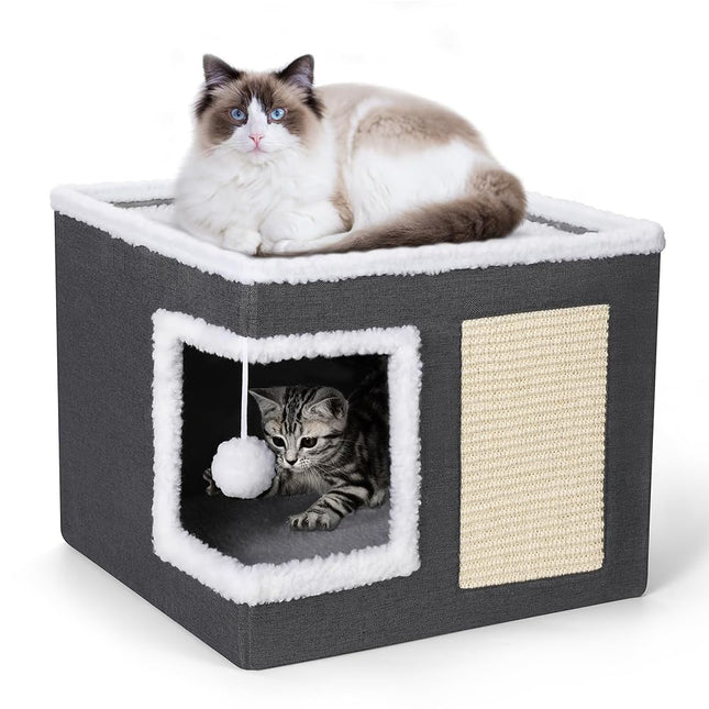 Volivx Cat House, Winter Warm Removable Cat Bed Imitation Wool Pet Cave Anti-Scratch Wear-Resistant Cat Furniture, (Gray)