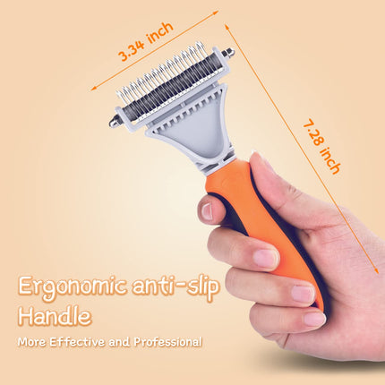 Professional Pet Dematting Comb with Double Sided Stainless Steel Pet Safe Blades, Shedding Brush Undercoat Rake tool for Removing Knots and Tangled Hair.