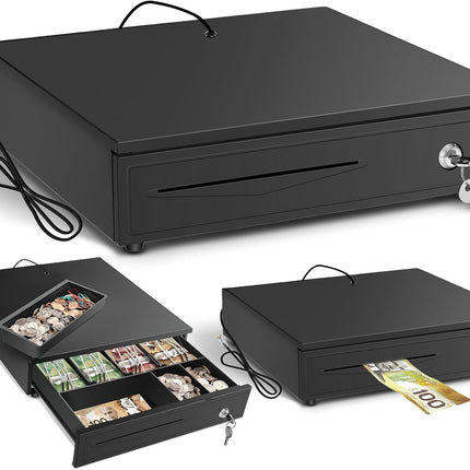 PERCEA Cash Drawer, 13" Electronic Cash Register Drawer 4 Bill Slots & 3 Coin Trays